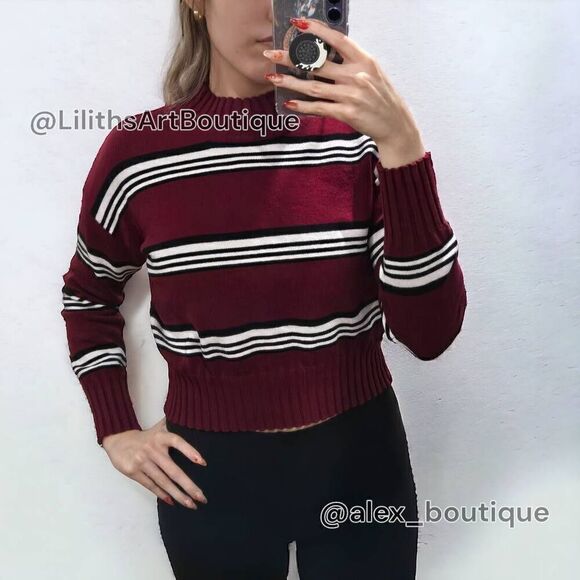 Windsor Stripe Mock Neck Sweater(J010)-Size S for Women - Picture 1 of 11